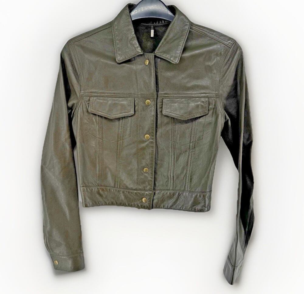 St Vincent Olive Green Unlined Lambskin Leather Jacket Womens Size Small